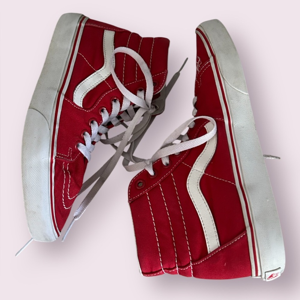 Vans Old Skool Red Hi-Top SK8 Sneakers Shoes Unisex Mens 7 Womens 8.5 - Picture 3 of 12